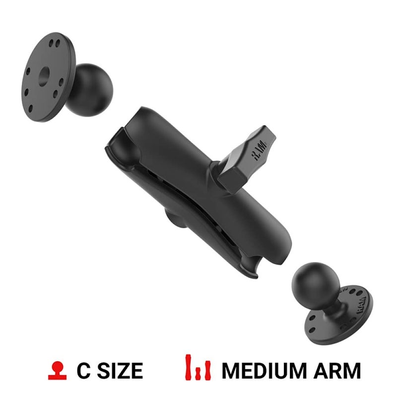 RAM Mounts Double Ball Mount with Two Round Plates RAM-101U with Medium Arm for Drill-down Mounting - Image 2
